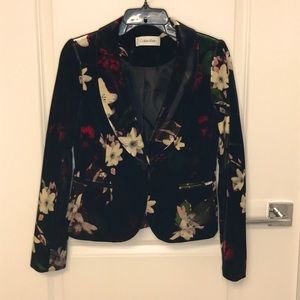 Petite Calvin Klein Floral Velvet Blazer